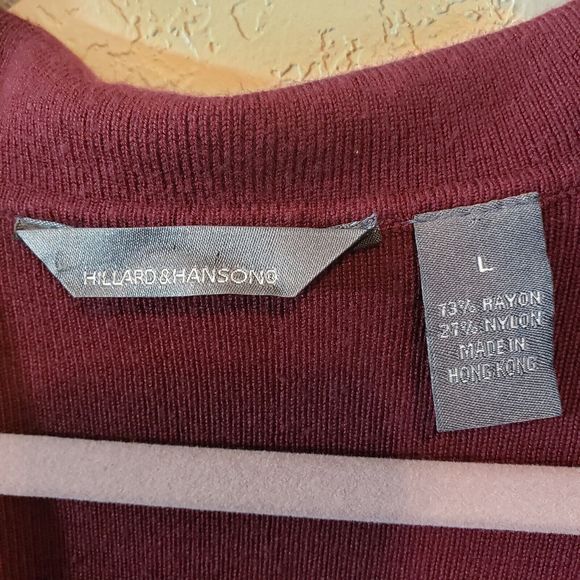 Hillard & Hanson Womens Belted Collared Pullover Sweater Size Large Burgundy - Picture 2 of 6